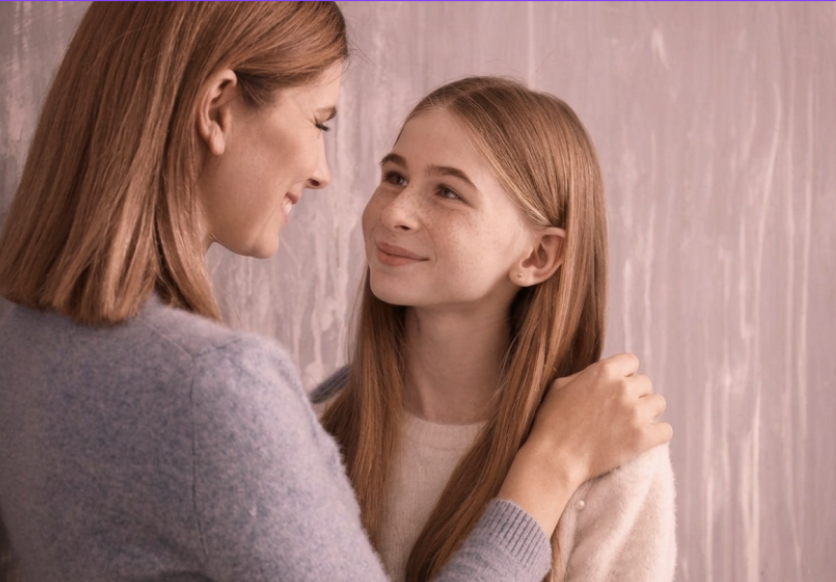 mère et adolescente qui se regardent confiantes